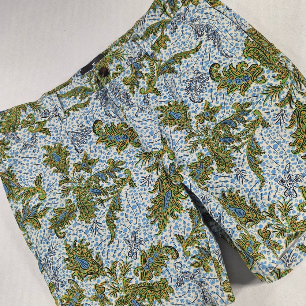 Houston White Mens Paisley Print Shorts Blue Green Yellow Size 40 Flat Front
